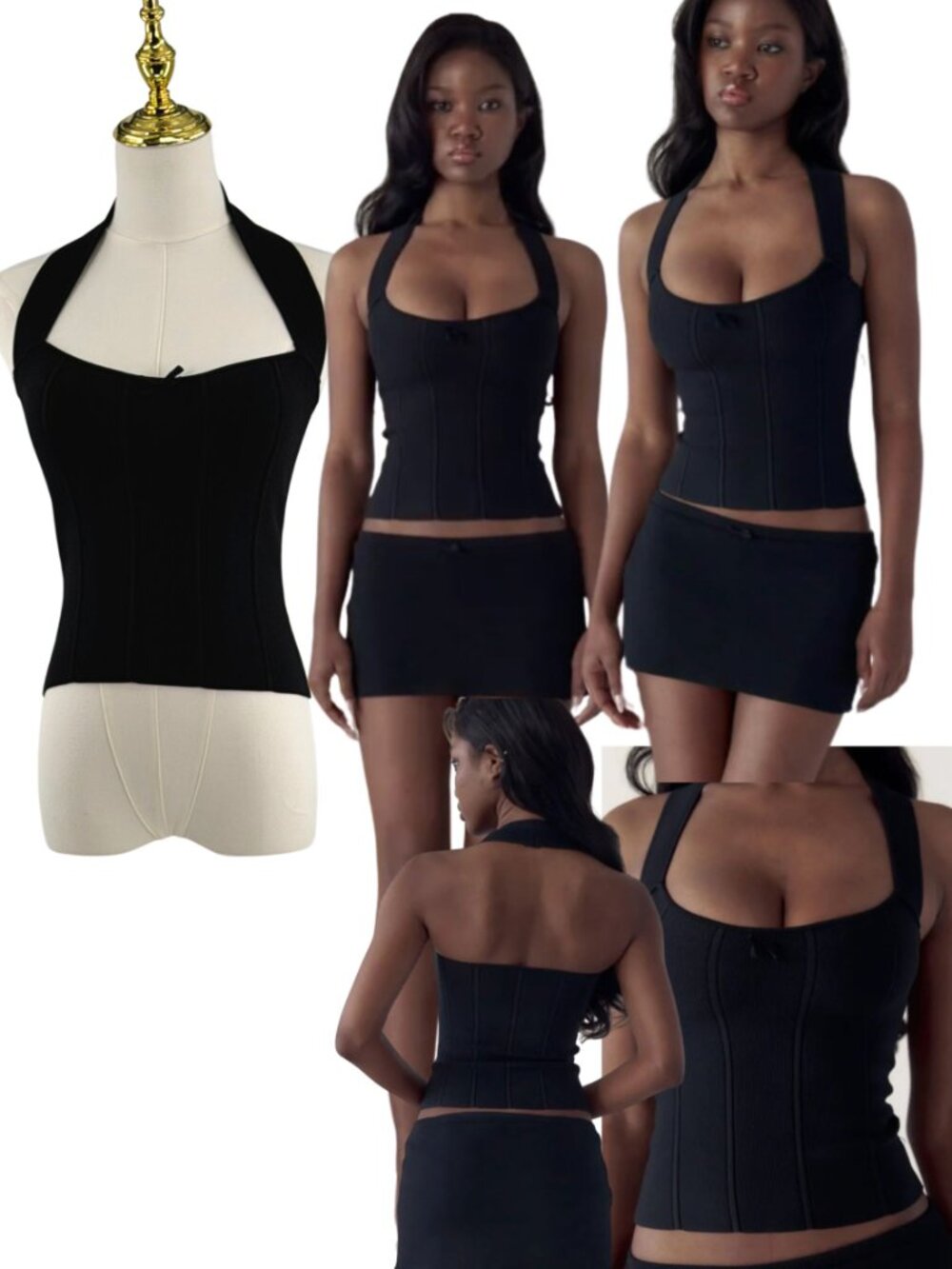 🆕 MIRROR PALAIS 🧿 NWOT The Knit Halter Top, Noir / Black - Sz XS